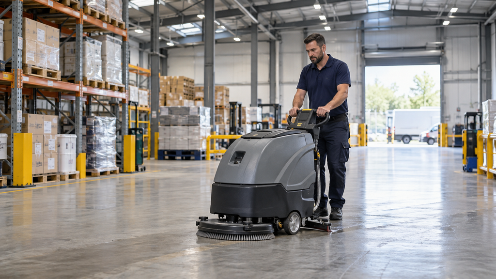 4a761601-6d02-4491-a044-5cfb3b353cdb Industrial cleaning Ashford worker cleaning a warehouse floor